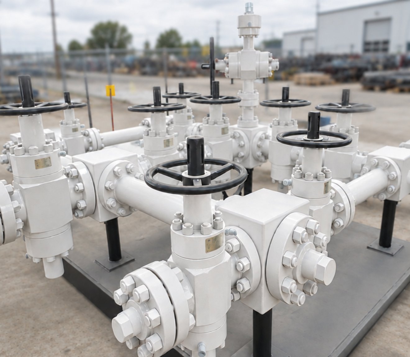 Manifold with gate valves on a skid